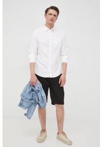 Calvin Klein Jeans koszula z domieszką lnu męska kolor biały slim z kołnierzykiem klasycznym. Typ kołnierza: kołnierzyk klasyczny. Kolor: biały. Materiał: len. Wzór: aplikacja. Styl: klasyczny