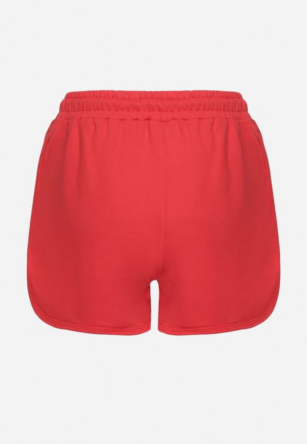 Born2be - Czerwone Dresowe Szorty z Bawełną High Waist Floratess. Okazja: do pracy, na spacer. Stan: podwyższony. Kolor: czerwony. Materiał: dresówka, bawełna. Długość: krótkie. Wzór: kwiaty. Sezon: lato. Styl: elegancki