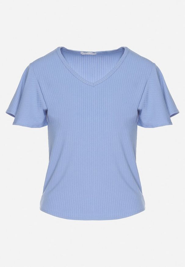Born2be - Niebieska Bluzka z Szerokimi Rękawami Sunevia. Okazja: na co dzień. Typ kołnierza: dekolt w kształcie V. Kolor: niebieski. Materiał: jeans. Styl: elegancki, casual