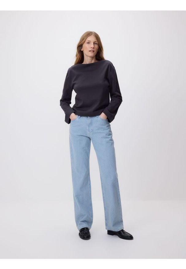 Reserved - Bawełniany longsleeve - ciemnoszary. Kolor: szary. Materiał: bawełna. Długość rękawa: długi rękaw