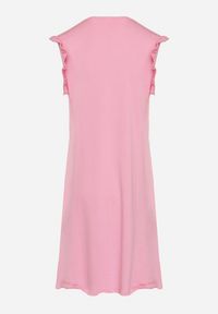 Born2be - Jasnoróżowa Letnia Sukienka Bawełniana z Falbankami Wokół Ramion Sasare. Typ kołnierza: kołnierz z falbankami. Kolor: różowy. Materiał: bawełna. Długość rękawa: krótki rękaw. Wzór: aplikacja. Sezon: lato. Typ sukienki: trapezowe #2