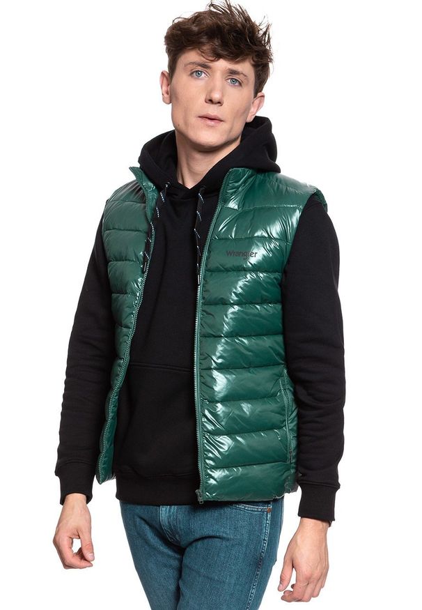 Wrangler - MĘSKI BEZRĘKAWNIK WRANGLER PUFFER VEST PINE W4A3XTG01. Materiał: puch. Długość rękawa: bez rękawów