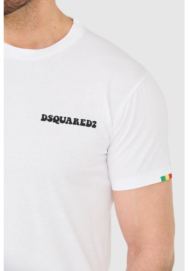 DSQUARED2 Biały bawełniany t-shirt z małym logo. Kolor: biały. Materiał: bawełna
