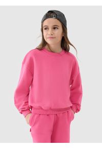 4f - 4F Bluza dresowa nierozpinana bez kaptura dziewczęca - różowa 164 (13-14 lat). Okazja: na co dzień. Typ kołnierza: bez kaptura. Kolor: różowy. Materiał: dresówka. Wzór: gładki, ze splotem. Sezon: lato. Styl: casual, sportowy #1