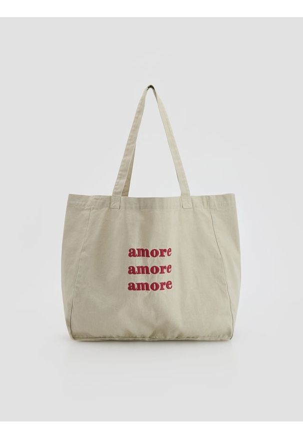 Reserved - Bawełniana torebka shopper - jasnoszary. Kolor: szary