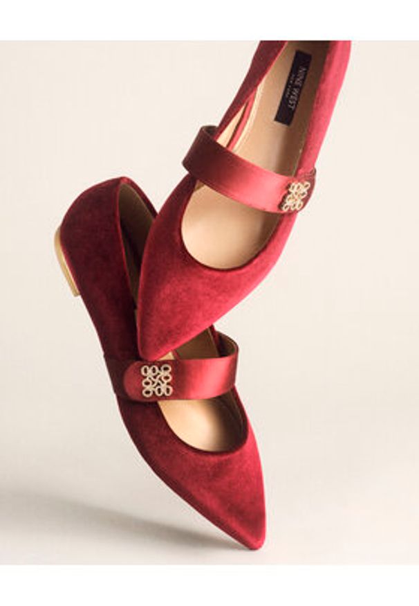 Nine West Baleriny 8168-1 Bordowy. Kolor: czerwony. Materiał: materiał