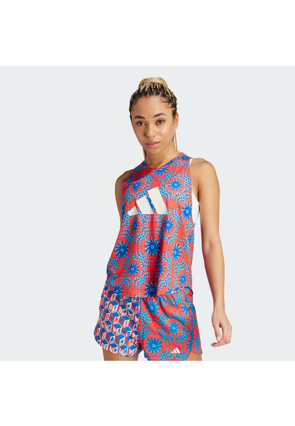 Adidas - Koszulka adidas x FARM Rio Training Tank. Kolor: czerwony, niebieski, wielokolorowy. Materiał: materiał. Długość rękawa: bez rękawów