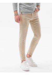 Ombre Clothing - Jeansowe spodnie męskie bez przetarć SLIM FIT - beżowe V8 OM-PADP-0148 - XXL. Okazja: na co dzień. Kolor: beżowy. Materiał: jeans. Wzór: gładki. Styl: casual, elegancki, sportowy #5