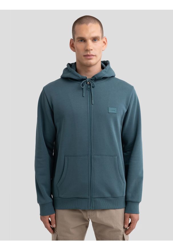 Big-Star - Bluza męska rozpinana z kapturem zielona Artish 304. Okazja: na co dzień. Typ kołnierza: kaptur. Kolor: zielony. Materiał: jeans, dzianina, dresówka, bawełna, materiał. Wzór: ze splotem. Styl: sportowy, casual