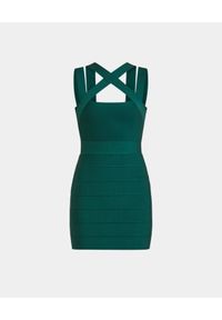HERVE LEGER - Zielona bandażowa sukienka mini Icon. Kolor: zielony. Materiał: materiał. Długość rękawa: na ramiączkach. Wzór: paski. Długość: mini #5