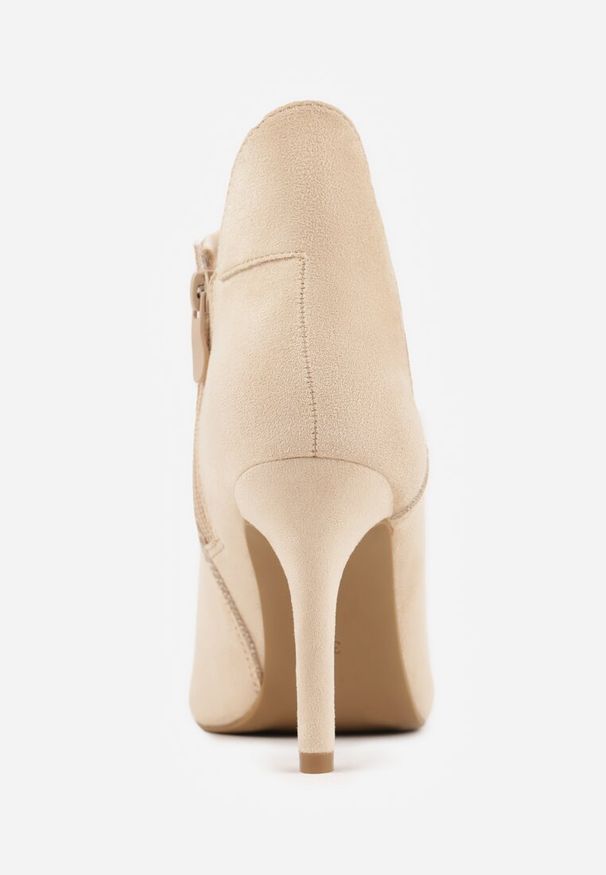 Renee - Beżowe Botki Vices na Szpilce z Wycięciem z Boku Elliora. Okazja: na co dzień. Kolor: beżowy. Materiał: jeans, skóra. Obcas: na szpilce. Styl: casual