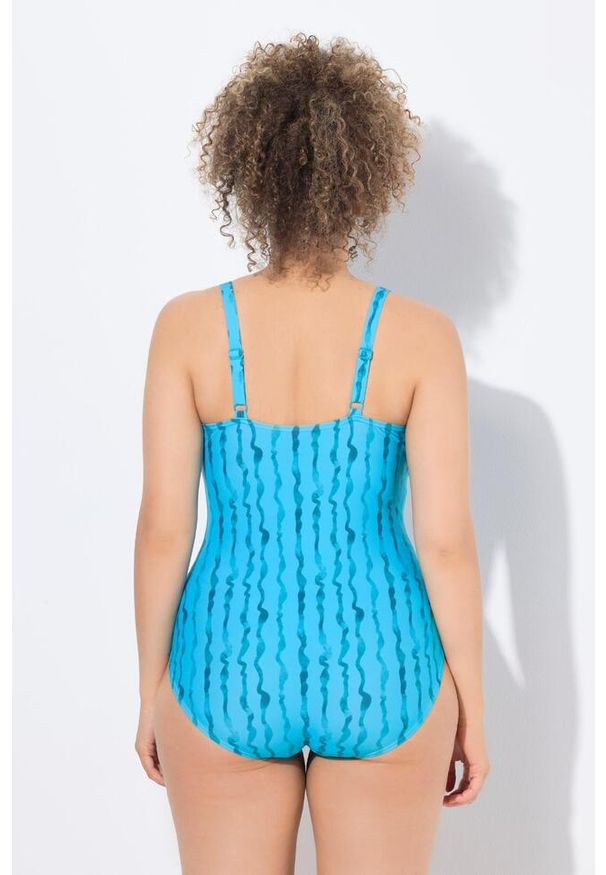 ULLA POPKEN - Damski Strój kąpielowy w kopertowym stylu pływaczki miękkie miseczki. Kolekcja: plus size. Kolor: niebieski. Materiał: elastan, poliamid, materiał