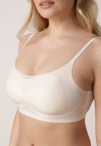 Born2be - Jasnobeżowy Bezszwowy Biustonosz Bez Fiszbin z Usztywnianymi Miseczkami Leavessa. Kolor: beżowy. Materiał: tkanina #2