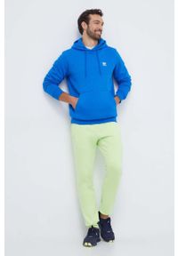 adidas Originals bluza męska kolor niebieski z kapturem gładka. Typ kołnierza: kaptur. Kolor: niebieski. Materiał: materiał. Wzór: gładki #4