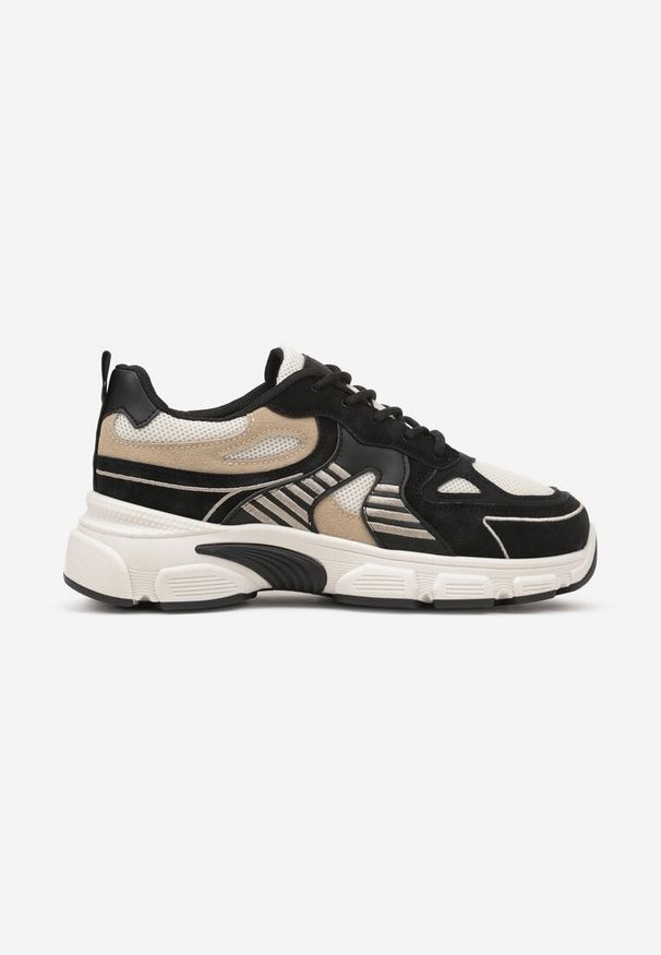 Born2be - Czarno-Beżowe Sneakersy na Grubej Podeszwie z Tłoczeniami Fellira. Okazja: na co dzień. Kolor: czarny. Materiał: jeans