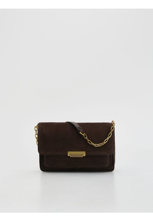 Reserved - Zamszowa torebka na ramię - ciemnobrązowy. Kolor: brązowy. Materiał: zamszowe. Rodzaj torebki: na ramię