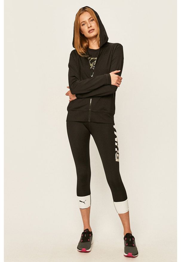 Puma - Bluza. Typ kołnierza: kaptur. Kolor: czarny. Materiał: dzianina, materiał. Wzór: gładki