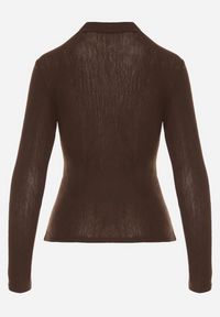 Born2be - Brązowa Bluzka Longsleeve z Półgolfem z Półtransparentnej Tkaniny z Wiskozą Tuseana. Okazja: do pracy, na spotkanie biznesowe, na randkę. Kolor: brązowy. Materiał: tkanina, wiskoza. Długość rękawa: długi rękaw. Styl: biznesowy #2