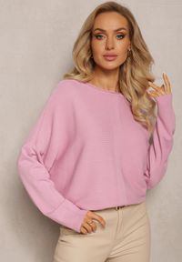 Renee - Różowy Oversizowy Sweter o Przedłużonym Fasonie z Rękawami Typu Nietoperz Porunxa. Kolor: różowy. Długość: długie. Sezon: zima, jesień