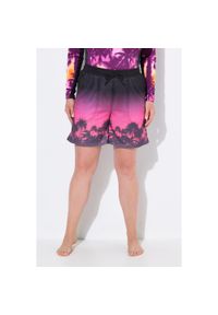ULLA POPKEN - Damskie Szorty sportowe siateczka palmy szeroka nogawka elastyczny pas. Kolekcja: plus size. Kolor: czarny. Materiał: poliester, materiał. Długość: krótkie