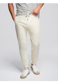 Ombre Clothing - Męskie spodnie dresowe typu jogger - kremowe V11 - Rozmiar: L. Okazja: na co dzień. Kolor: kremowy. Materiał: dresówka. Styl: casual
