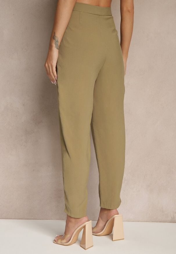 Renee - Ciemnobeżowe Eleganckie Modalowe Spodnie Garniturowe High Waist Mavilisse. Stan: podwyższony. Kolor: beżowy. Styl: elegancki