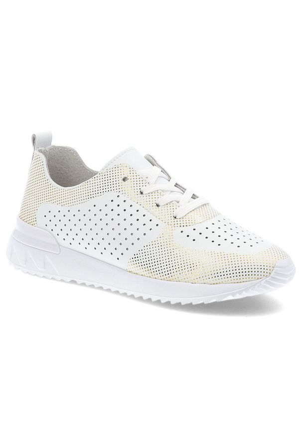 Biało-Złote Sneakersy Artiker Stylowe Obuwie Damskie. Okazja: na co dzień. Zapięcie: sznurówki. Kolor: biały. Materiał: materiał. Szerokość cholewki: normalna