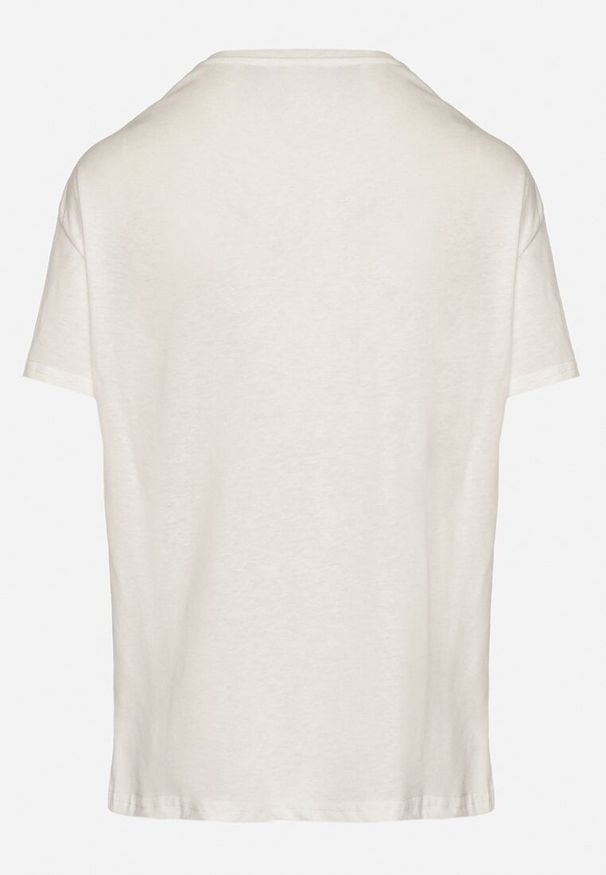 Born2be - Biały T-shirt z Asymetrycznym Tyłem i Ozdobnym Haftem Ninissara. Okazja: na spacer. Kolor: biały. Materiał: jeans. Wzór: haft. Styl: klasyczny, elegancki