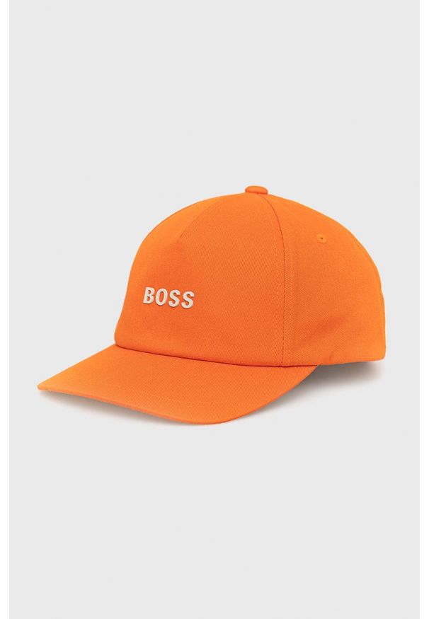 BOSS - Boss Czapka 50462830 kolor pomarańczowy z aplikacją. Kolor: pomarańczowy. Wzór: aplikacja