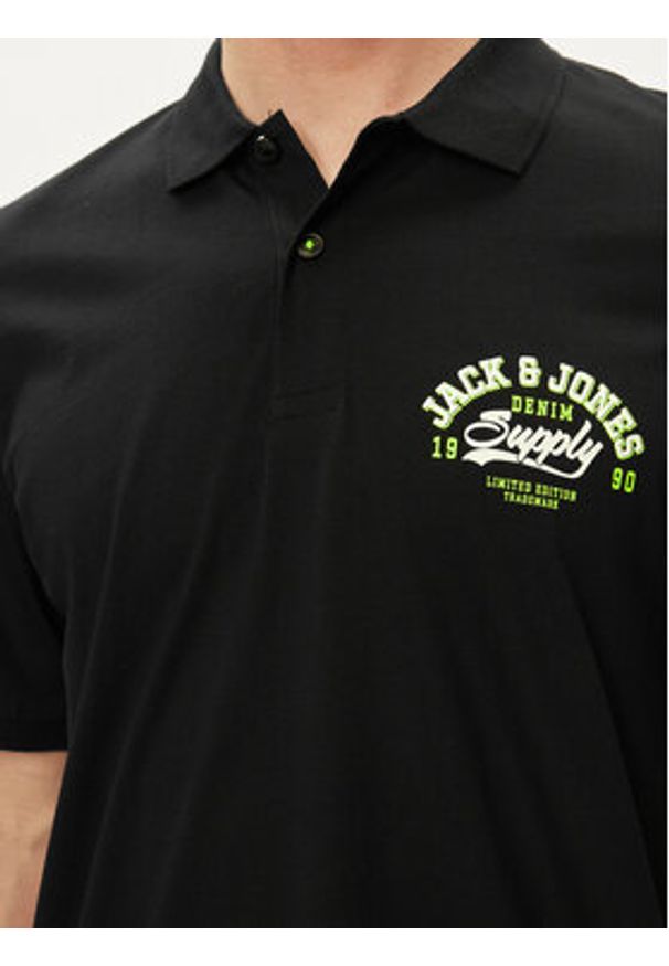 Jack & Jones - Jack&Jones Polo Logo 12246692 Czarny Standard Fit. Typ kołnierza: polo. Kolor: czarny. Materiał: bawełna