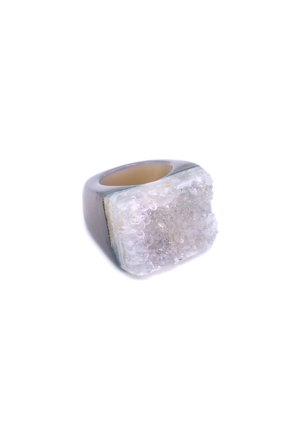 Brazi Druse Jewelry - Pierścionek Agat Druza Biała rozmiar 17. Kolor: biały. Kamień szlachetny: agat