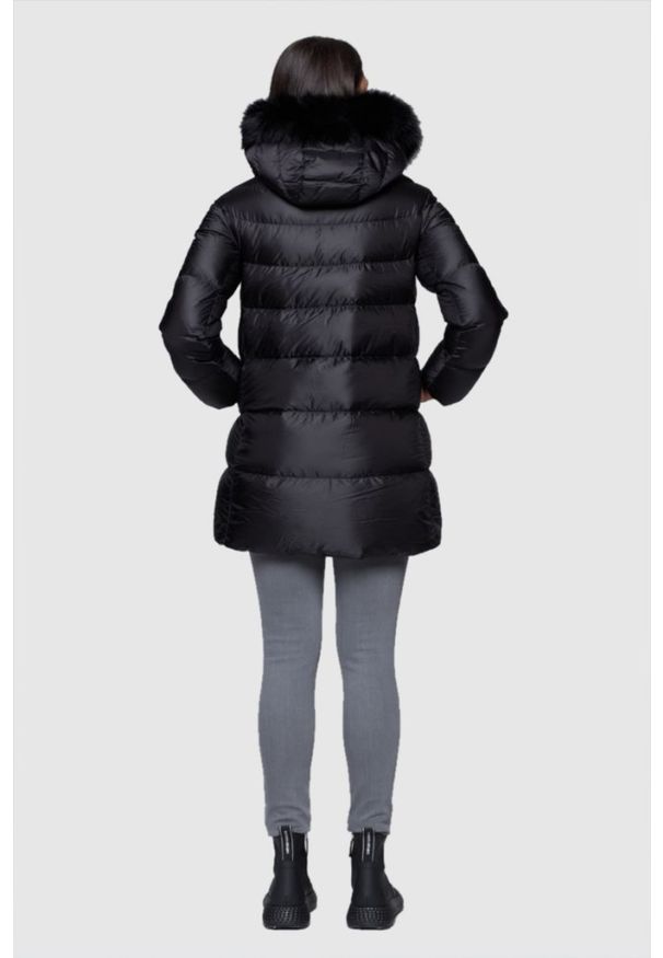 Hetrego - HETREGO Czarna damska długa kurtka puchowa Hanna z lisem, Rozmiar 36 EU - 40 IT. Kolor: czarny. Materiał: puch. Długość: długie