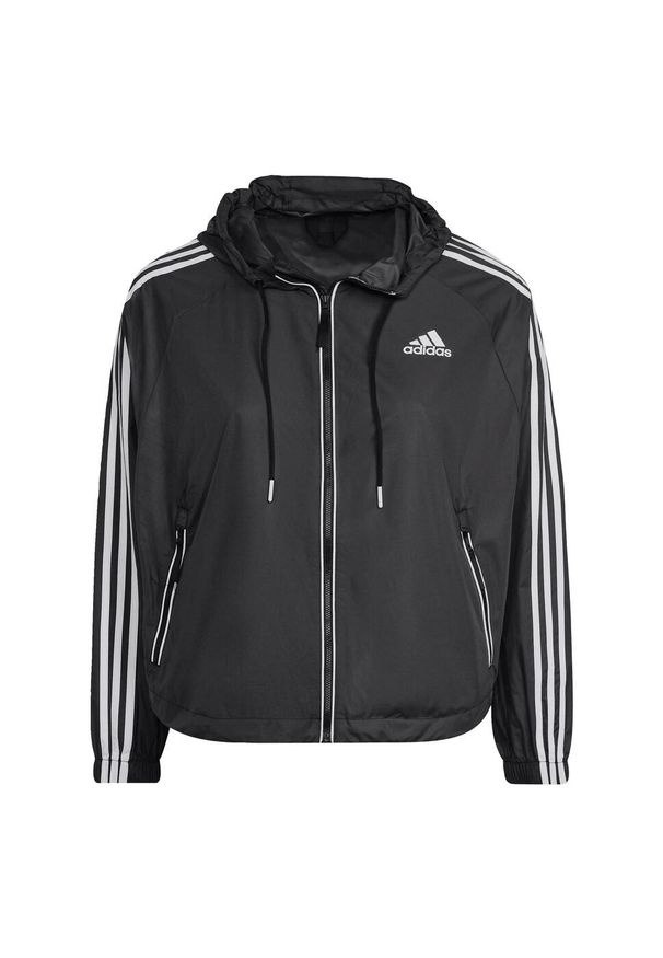 Adidas - BSC 3-Stripes Wind Jacket (Plus Size). Kolekcja: plus size. Kolor: biały, wielokolorowy, czarny. Materiał: materiał