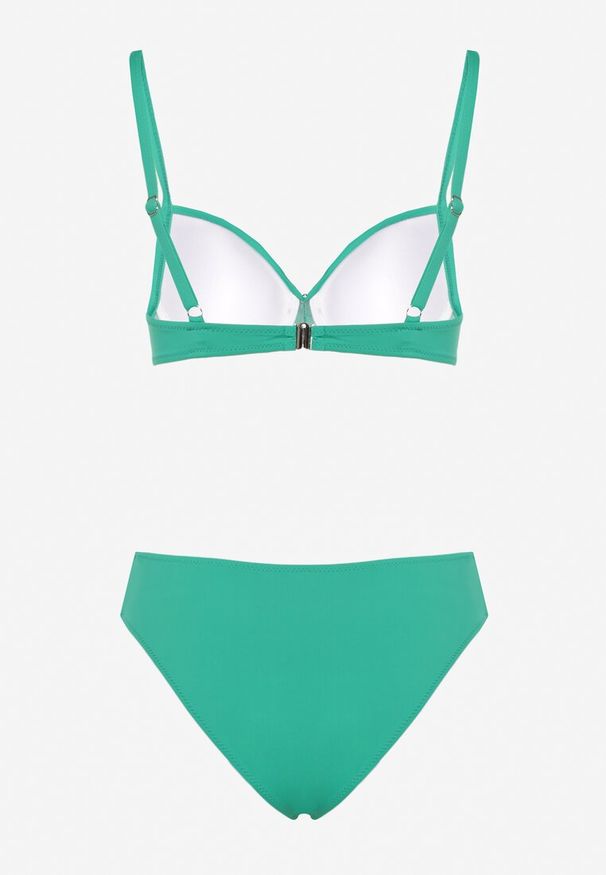 Born2be - Zielone Bikini Biustonosz z Trójkątną Ozdobą i Majtki Typu Figi Natisalia. Kolor: zielony. Wzór: aplikacja