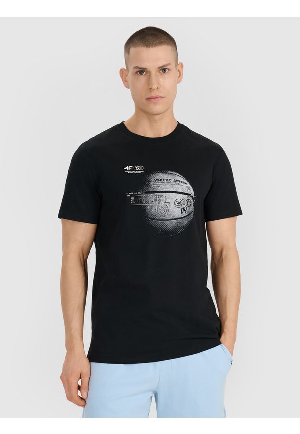 4f - 4F T-shirt regular z nadrukiem męski - czarny M. Okazja: na co dzień. Kolor: czarny. Materiał: jersey, bawełna. Wzór: nadruk. Styl: street, klasyczny, elegancki, casual, sportowy