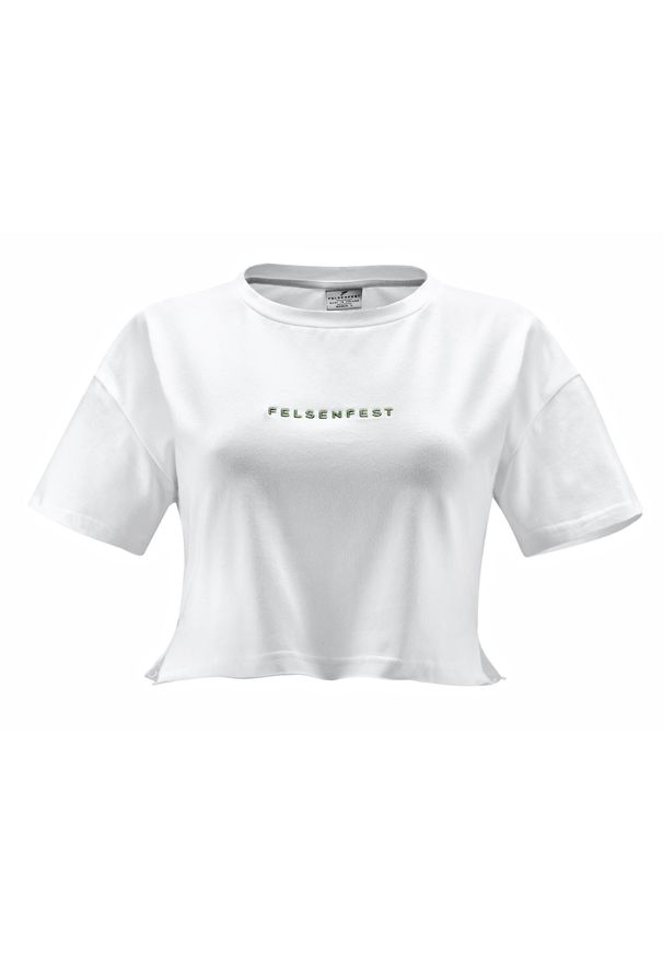 FELSENFEST - Crop-Top Damski Dont want your Beta. Okazja: na co dzień. Kolor: biały. Materiał: lycra, bawełna. Wzór: nadruk. Sezon: lato. Styl: casual