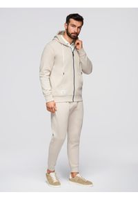 Ombre Clothing - Komplet dresowy męski set bluza rozpinana z kapturem + spodnie joggery - beżowy V1 - Rozmiar: M. Okazja: na spacer, na co dzień. Typ kołnierza: kaptur. Kolor: beżowy. Materiał: dresówka. Wzór: aplikacja. Styl: casual #1