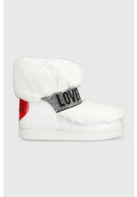 Love Moschino śniegowce SKIBOOT20 kolor biały JA24202G0HJW0100. Nosek buta: okrągły. Kolor: biały. Materiał: guma. Szerokość cholewki: normalna. Obcas: na platformie #1