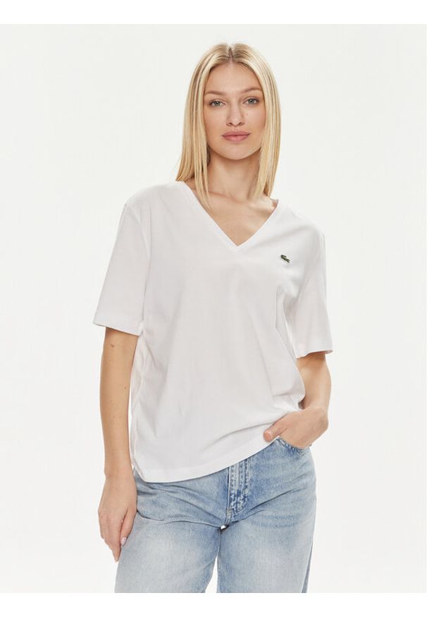 Lacoste T-Shirt TF7300 Biały Regular Fit. Kolor: biały. Materiał: bawełna