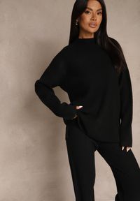 Renee - Czarny Prążkowany Komplet z Bawełną i Wełną Spodnie i Bluzka Asarisse. Kolor: czarny. Materiał: wełna, prążkowany, bawełna #3