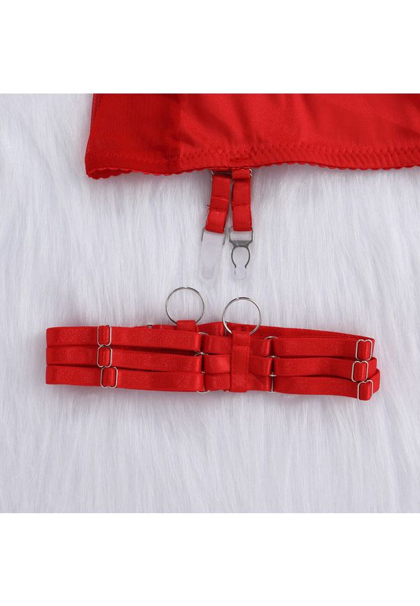 Intica - Bodycon komplet bielizny z koronkowym wykończeniem na wyjątkowe okazje Dodi. Kolor: czerwony. Materiał: koronka. Wzór: paski