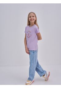 Big-Star - Koszulka dziewczęca z kolorowym nadrukiem fioletowa Felinka 500. Kolor: fioletowy. Materiał: tkanina, jeans, bawełna. Wzór: kolorowy, nadruk #1