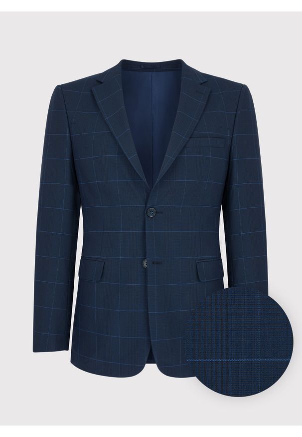 Pako Lorente - PAKO LORENTE – Granatowa marynarka garniturowa P22SF-3G-014-G-S. Kolor: niebieski. Materiał: wiskoza. Wzór: kratka
