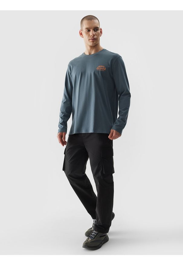 4f - 4F Spodnie casual cargo męskie - czarne XXL. Okazja: na co dzień. Kolor: czarny. Materiał: materiał, bawełna, poliamid, tkanina. Wzór: nadruk. Styl: casual