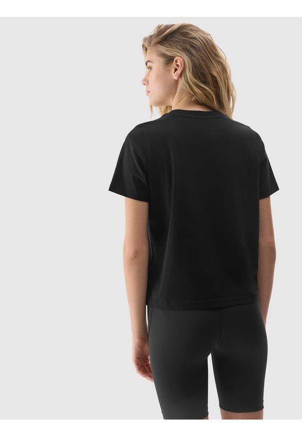 4f - 4F T-shirt gładki z bawełną organiczną damski - czarny M. Okazja: na co dzień. Kolor: czarny. Materiał: bawełna. Wzór: gładki. Sezon: lato. Styl: sportowy, casual