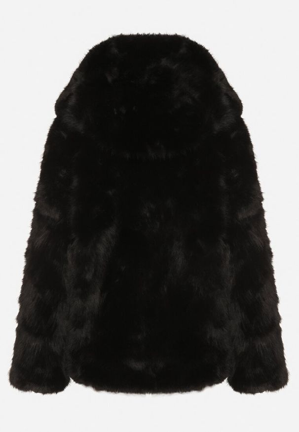 Born2be - Czarna Kurtka Futerko Oversize z Kapturem Unillea. Okazja: na co dzień. Typ kołnierza: kaptur. Kolor: czarny. Materiał: futro. Styl: casual, elegancki