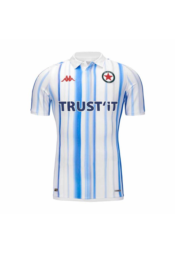 Kappa - Koszulka wyjazdowa Red Star FC Kombat Pro 2023/24. Kolor: wielokolorowy, niebieski, biały. Sport: piłka nożna