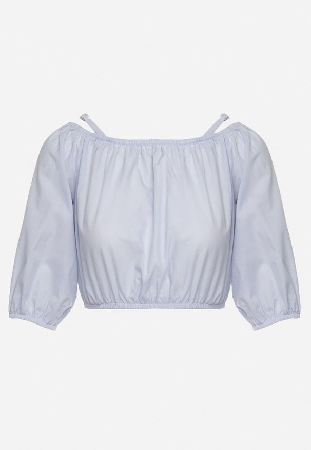 Born2be - Niebieska Bawełniana Bluzka Top Hiszpanka na Regulowanych Ramiączkach Efiada. Okazja: na co dzień. Typ kołnierza: dekolt hiszpanka. Kolor: niebieski. Materiał: bawełna. Długość rękawa: na ramiączkach. Styl: klasyczny, casual
