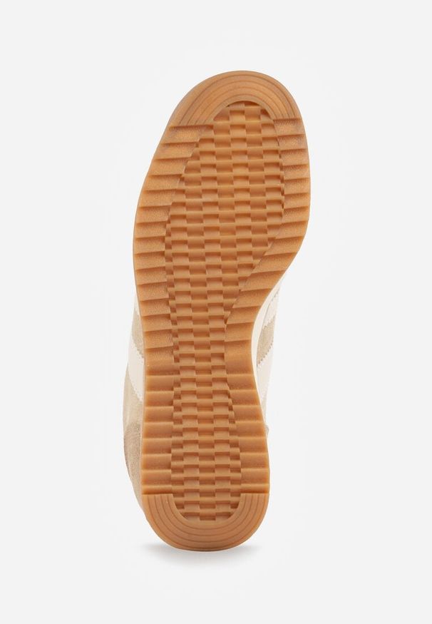 Renee - Beżowe Sneakersy Ozdobione z Boku Paskami Ariene. Okazja: na co dzień. Zapięcie: pasek. Kolor: beżowy. Materiał: jeans. Wzór: aplikacja