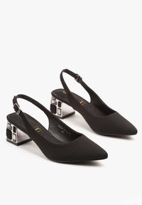 Renee - Czarne Sandały Vices na Ozdobnym Słupku Typu Slingback ze Skórzaną Wkładką Eraliora. Okazja: na co dzień. Zapięcie: sprzączka. Kolor: czarny. Materiał: skóra. Obcas: na słupku. Styl: casual, elegancki #2